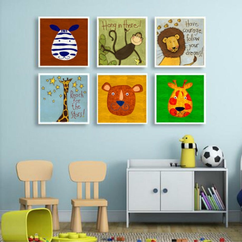 Cartoon Animals Nursery - Canvas Wall Art Painting | Bowlift