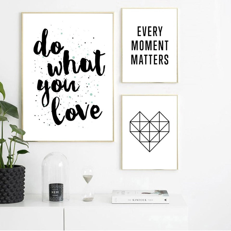 Scandinavia Black and White Do what you love Quotes - Canvas Wall Art Painting | Bowlift