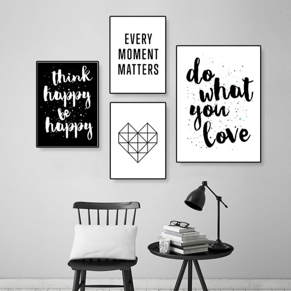 Scandinavia Black and White Do what you love Quotes - Canvas Wall Art Painting | Bowlift