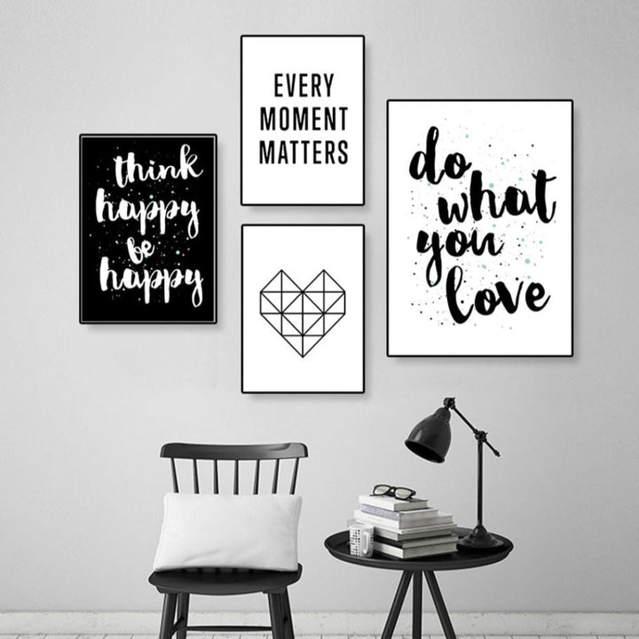 Scandinavia Black and White Do what you love Quotes - Canvas Wall Art Painting | Bowlift