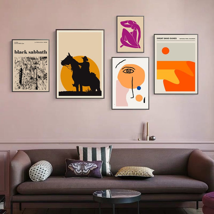 Vintage Abstract Canvas Painting Geometric Wall Art | Bowlift