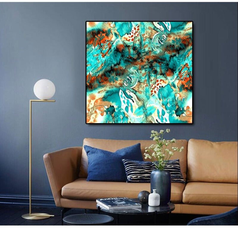 Blue Pink Floral - Canvas Wall Art Painting | Bowlift