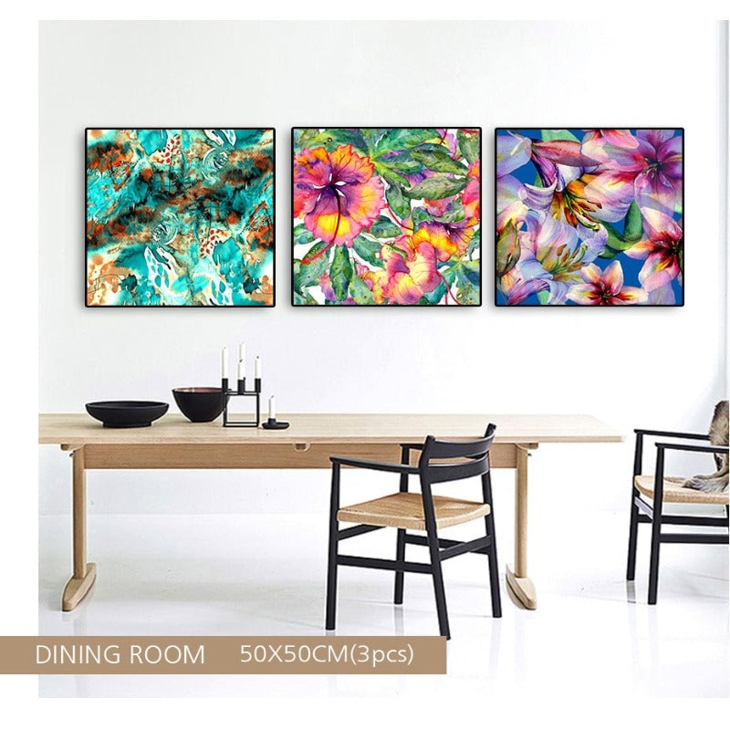 Blue Pink Floral - Canvas Wall Art Painting | Bowlift