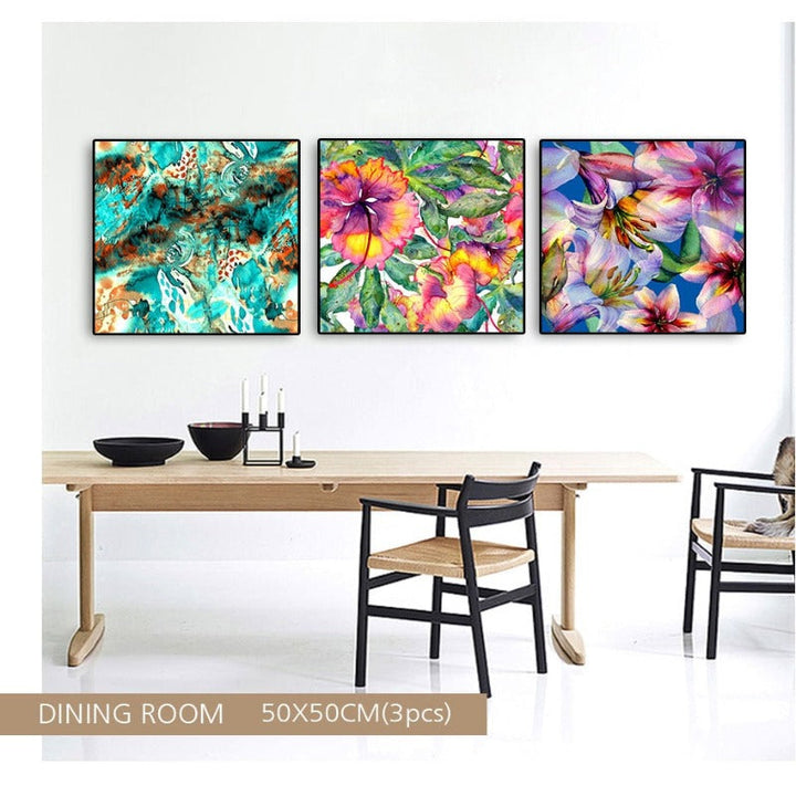 Blue Pink Floral - Canvas Wall Art Painting | Bowlift