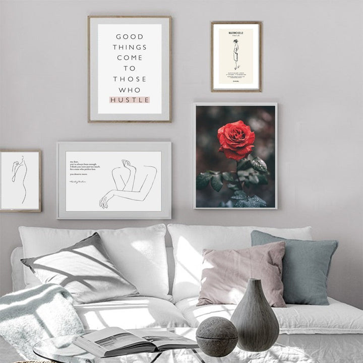 Scandinavia Posters Rose Prints Life Quote Minimalist - Canvas Wall Art Painting | Bowlift