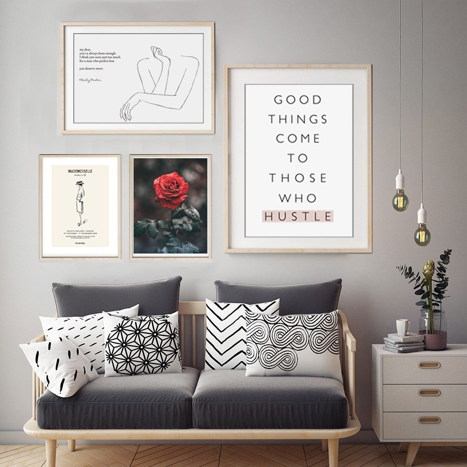 Scandinavia Posters Rose Prints Life Quote Minimalist - Canvas Wall Art Painting | Bowlift