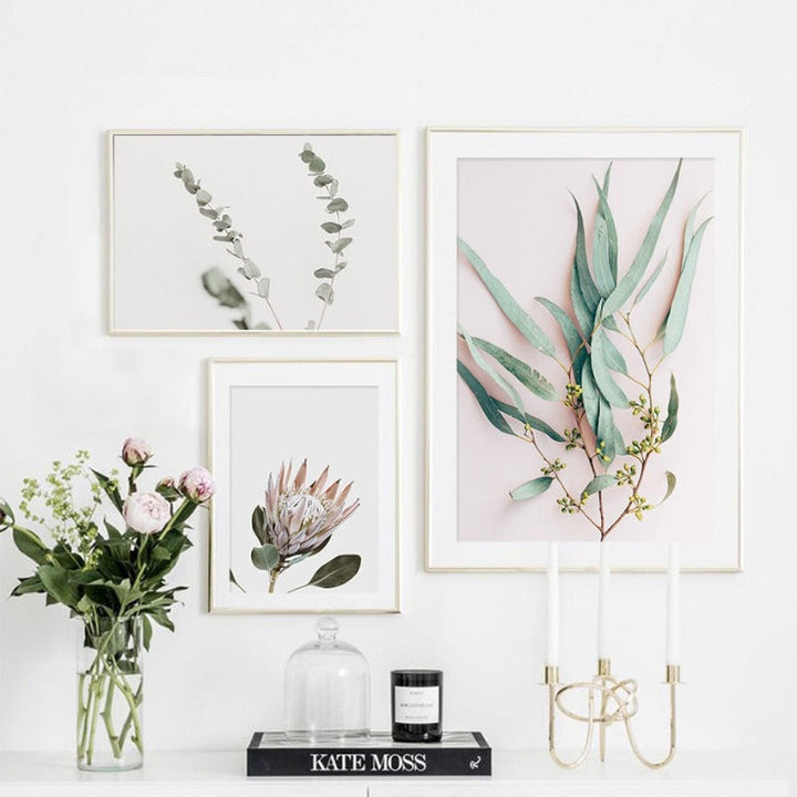 Modern Plants Leaves King Protea Flowers  - Canvas Wall Art Painting | Bowlift