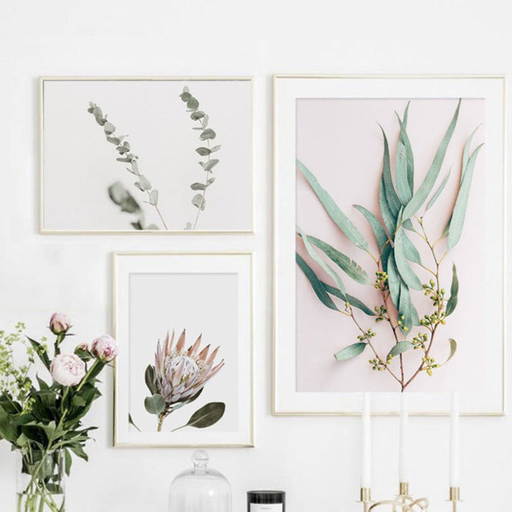 Modern Plants Leaves King Protea Flowers  - Canvas Wall Art Painting | Bowlift
