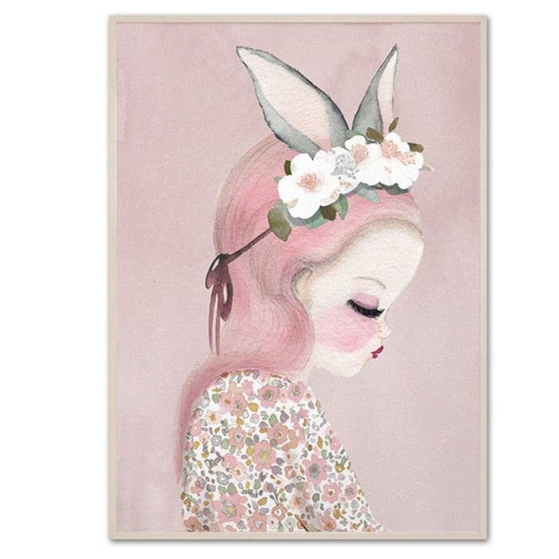 Sweet Pink Unicorn Girls - Canvas Wall Art Painting | Bowlift
