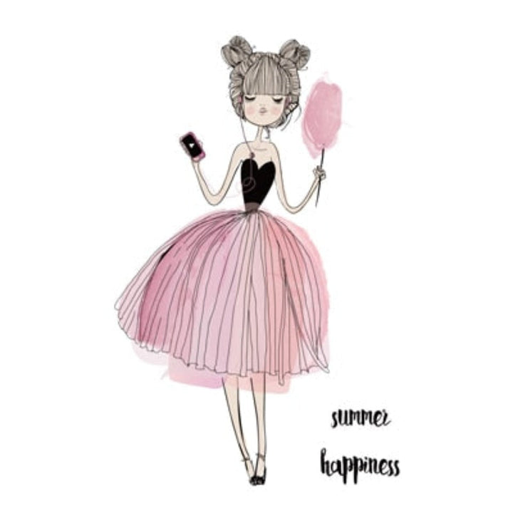 Watercolor Pink Kawaii Girls - Canvas Wall Art Painting | Bowlift