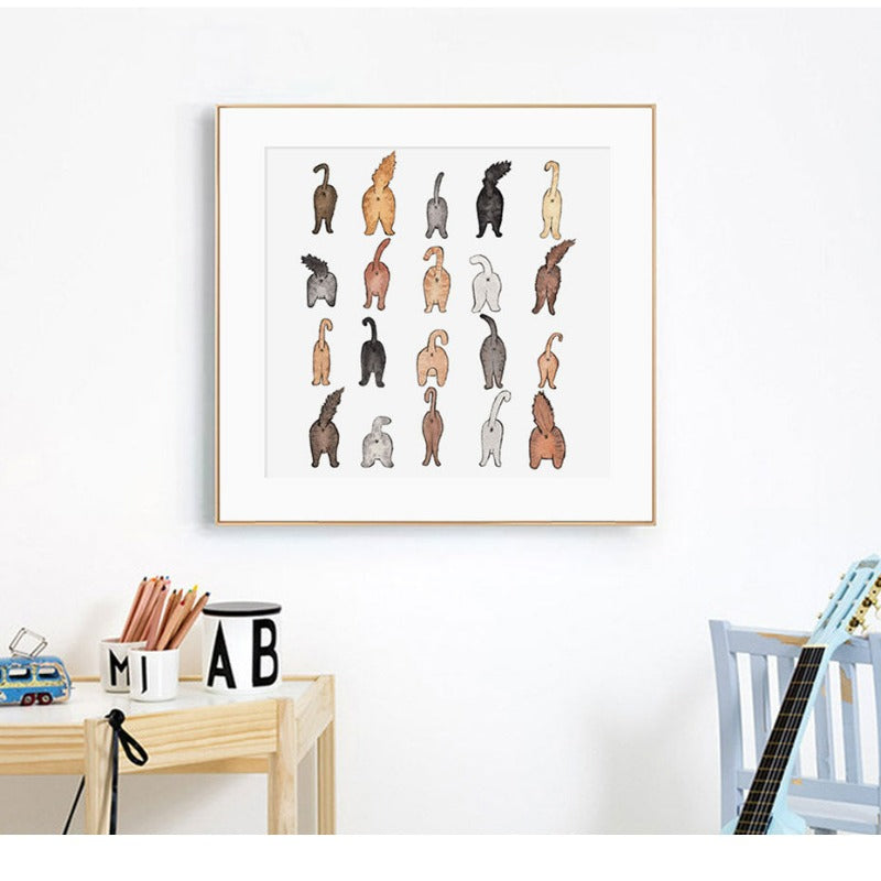 Cats From Back-Canvas Wall Art Painting | Bowlift