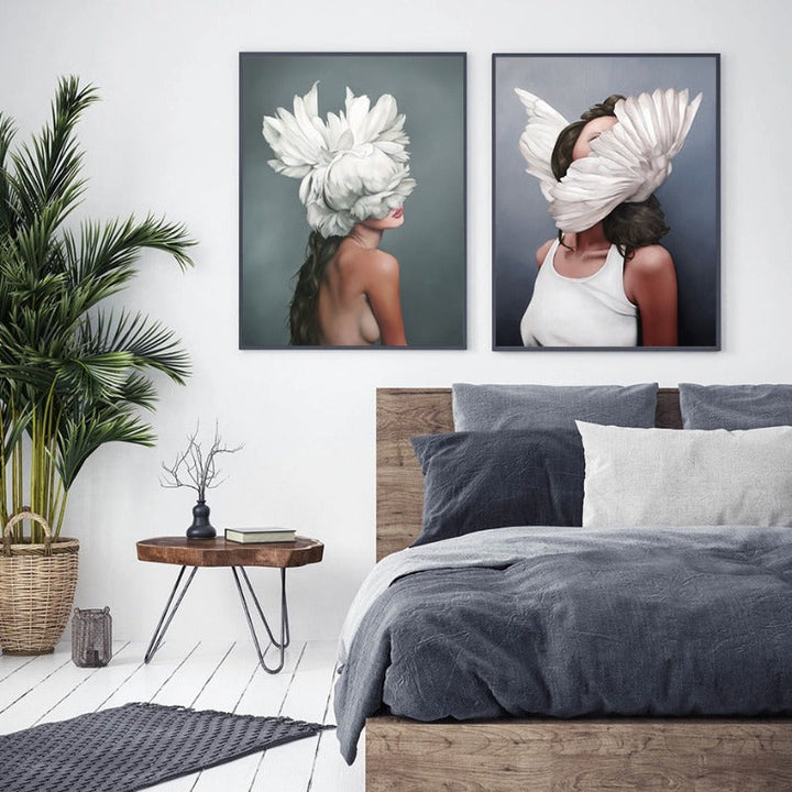 Floral Girl Wall Art Pictures Beauty  - Canvas Wall Art Painting | Bowlift