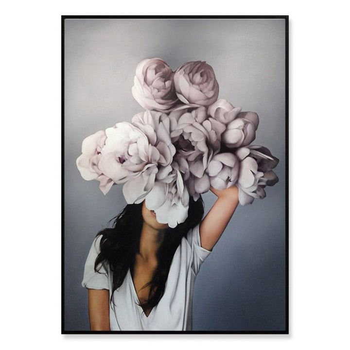 Floral Girl Wall Art Pictures Beauty  - Canvas Wall Art Painting | Bowlift