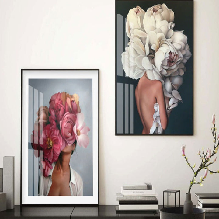 Floral Girl Wall Art Pictures Beauty  - Canvas Wall Art Painting | Bowlift