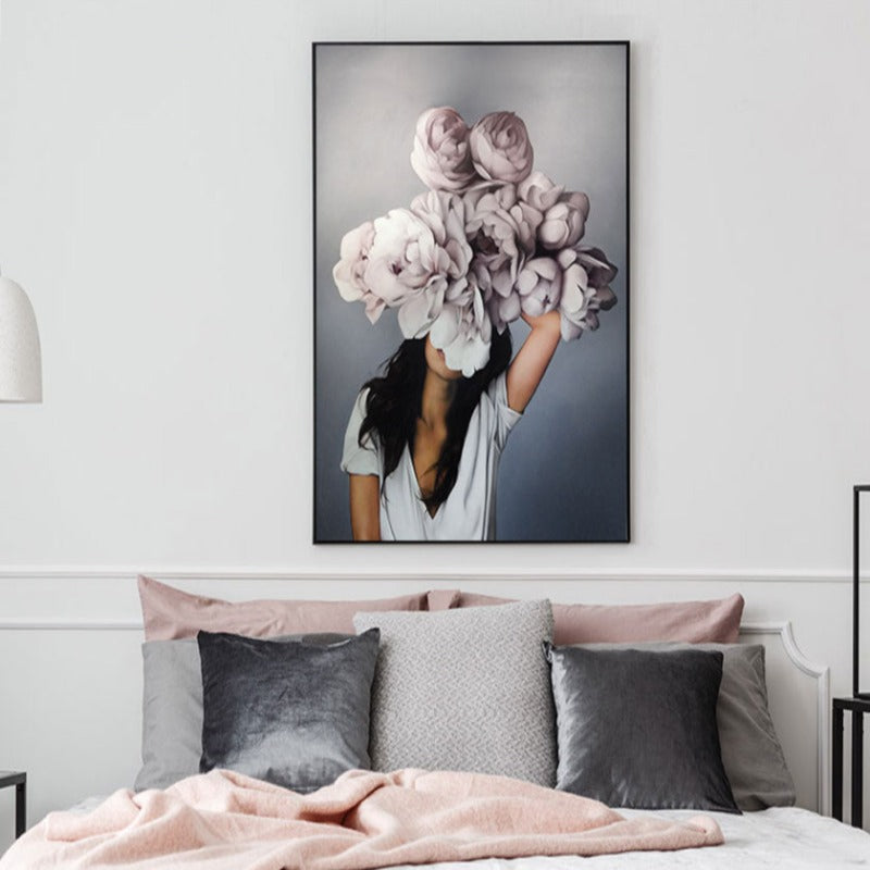Floral Girl Wall Art Pictures Beauty  - Canvas Wall Art Painting | Bowlift