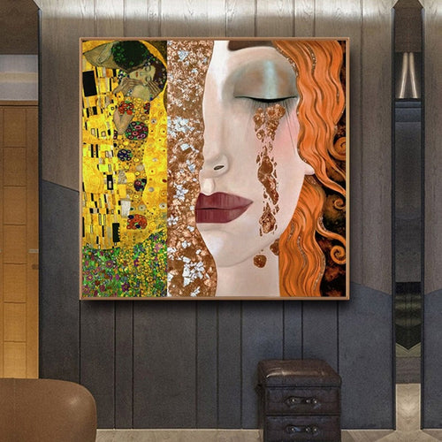 Gustav Klimt Golden Tears and Kiss Girl - Canvas Wall Art Painting | Bowlift