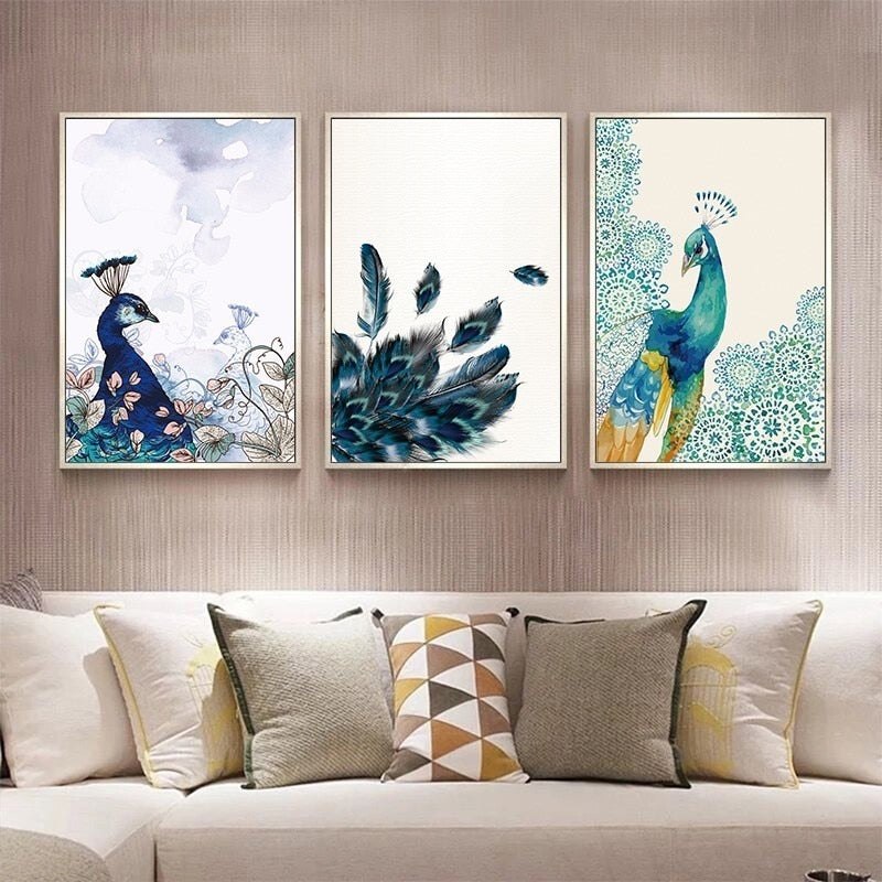 Beautiful Peacock Animals Flower Poster - Canvas Wall Art Painting | Bowlift