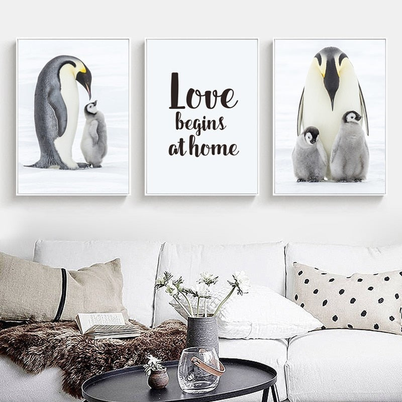 Warm Penguin Family - Canvas Wall Art Painting | Bowlift