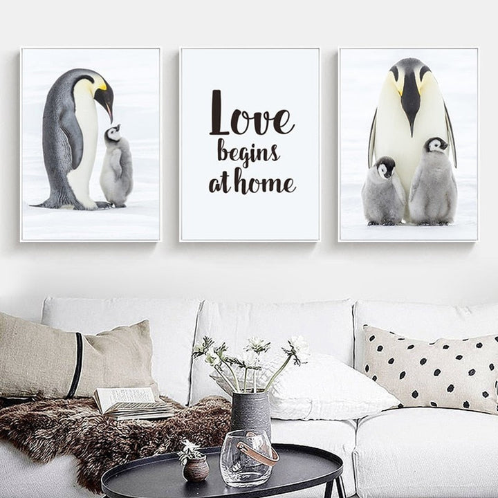 Warm Penguin Family - Canvas Wall Art Painting | Bowlift