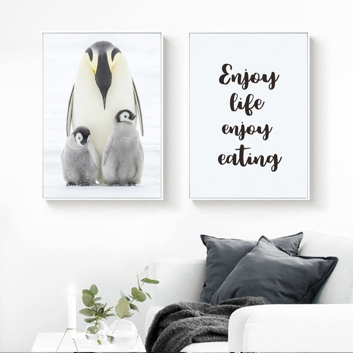 Warm Penguin Family - Canvas Wall Art Painting | Bowlift