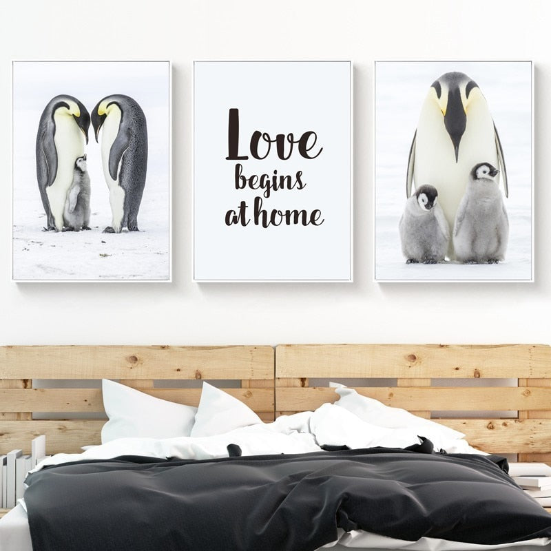 Warm Penguin Family - Canvas Wall Art Painting | Bowlift