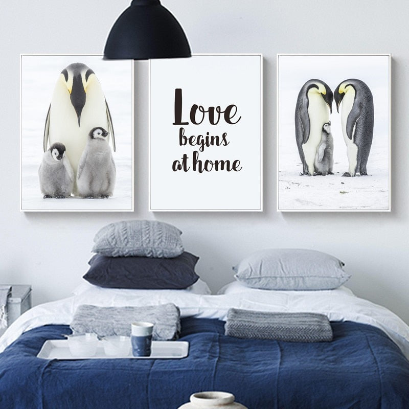 Warm Penguin Family - Canvas Wall Art Painting | Bowlift