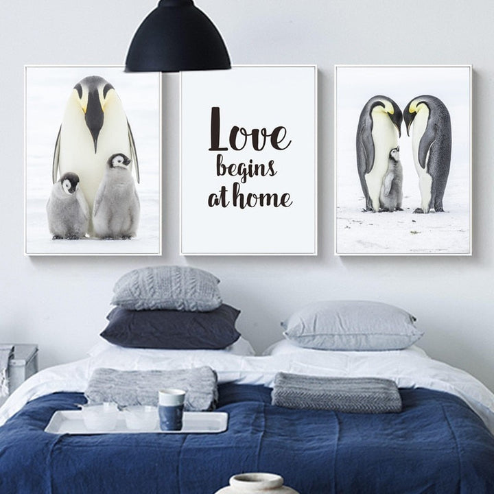 Warm Penguin Family - Canvas Wall Art Painting | Bowlift