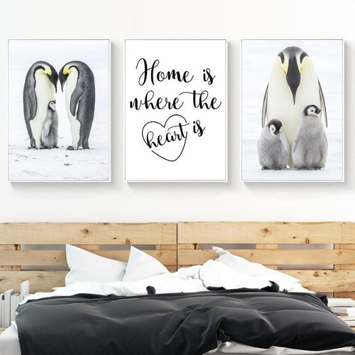 Warm Penguin Family - Canvas Wall Art Painting | Bowlift
