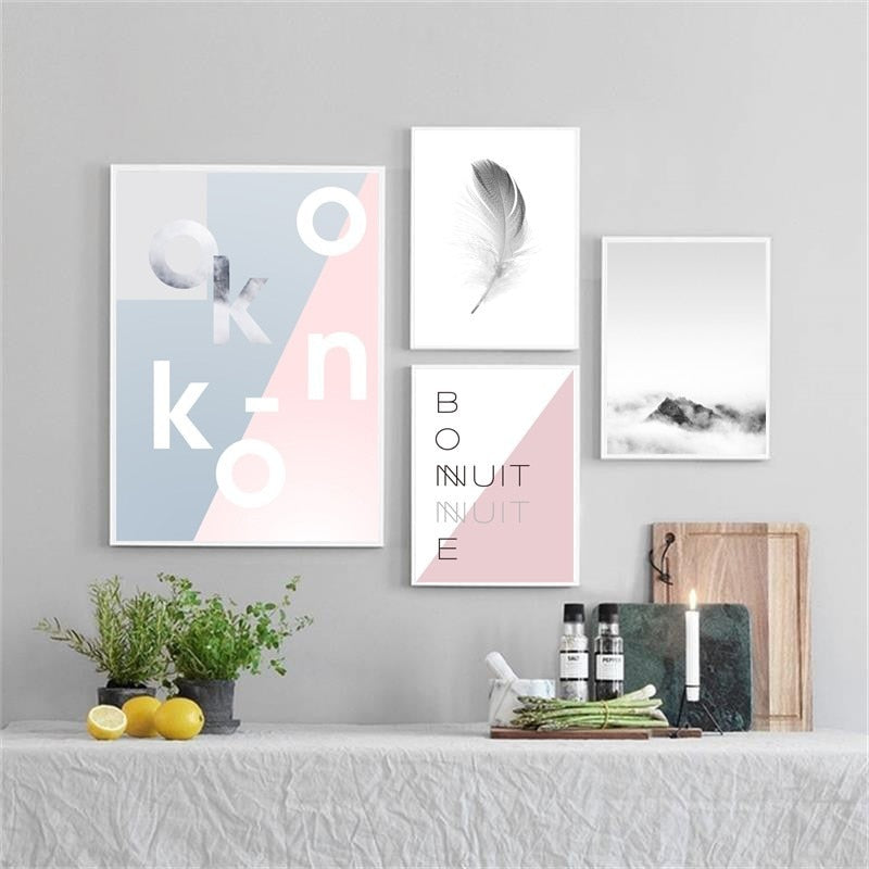 Nordic Refresh Feather Letters - Canvas Wall Art Painting | Bowlift