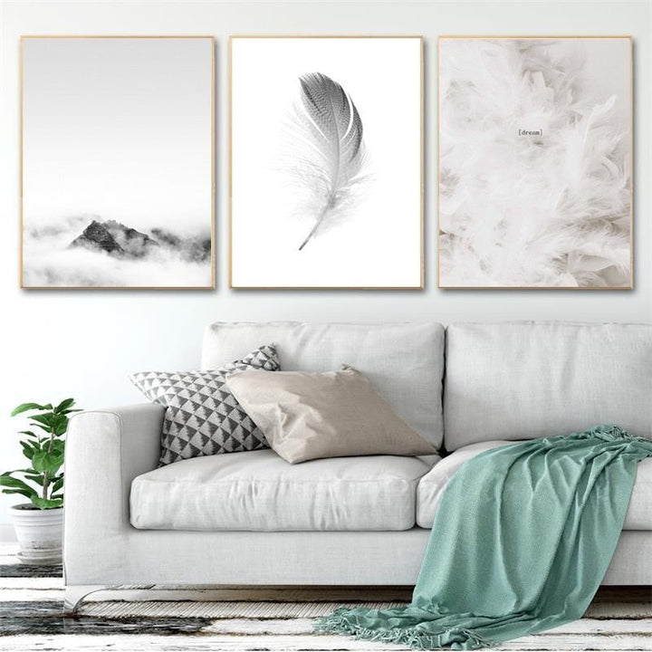 Nordic Refresh Feather Letters - Canvas Wall Art Painting | Bowlift