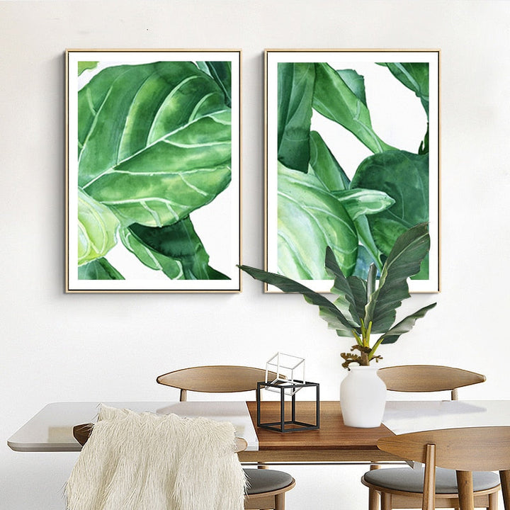 Modern Nordic Natural Tropical Leaves - Canvas Wall Art Painting | Bowlift