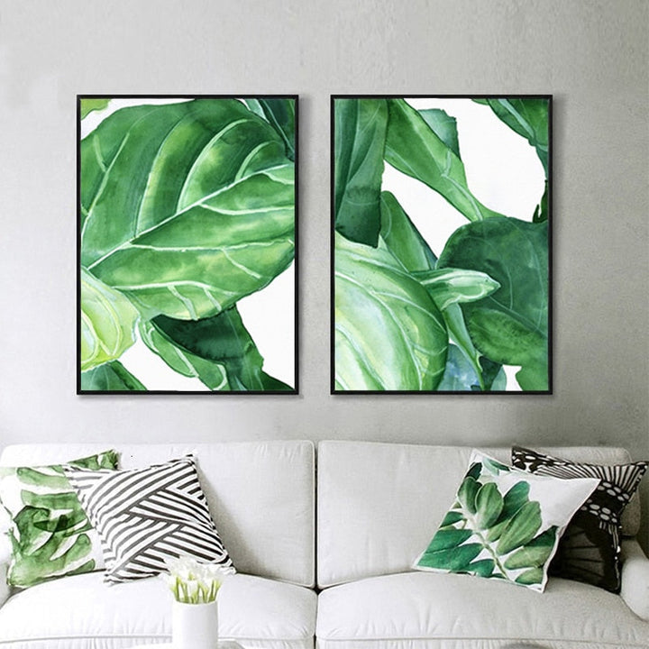 Modern Nordic Natural Tropical Leaves - Canvas Wall Art Painting | Bowlift