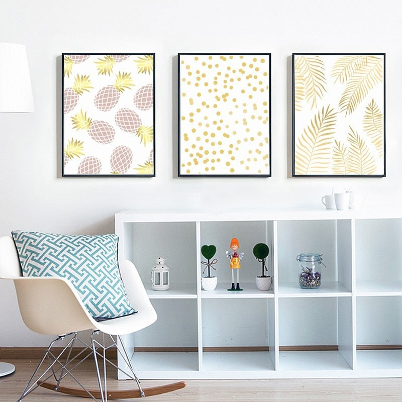 Geometric Leaves Pineapple - Canvas Wall Art Painting | Bowlift