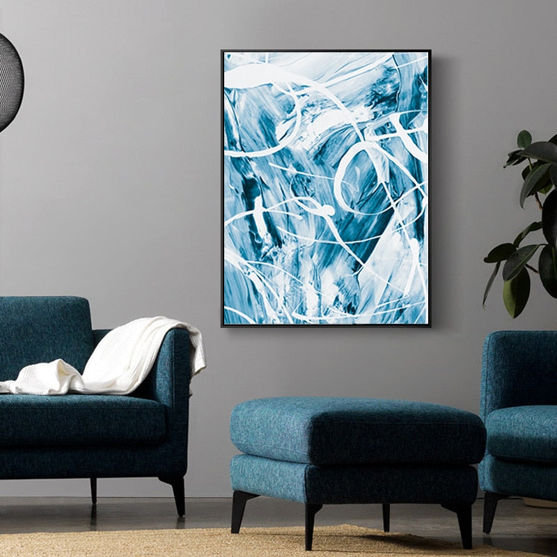 Blue Abstract Canvas Paintings Wall - Canvas Wall Art Painting | Bowlift