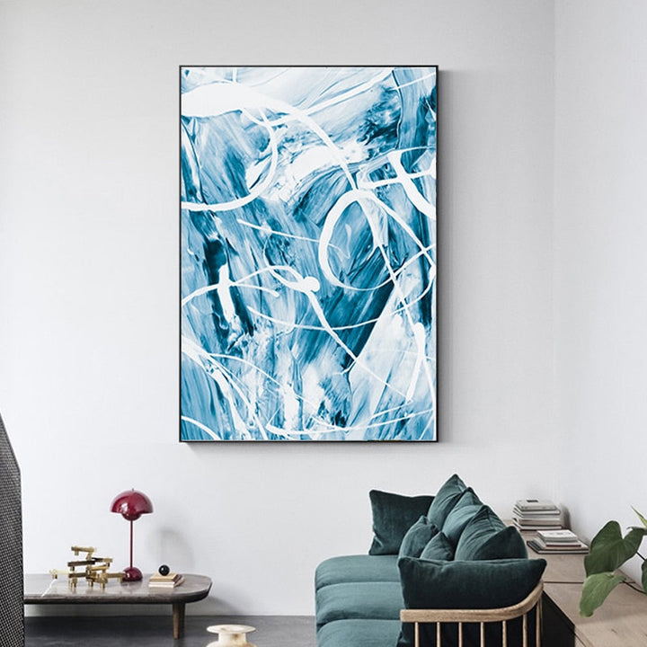 Blue Abstract Canvas Paintings Wall - Canvas Wall Art Painting | Bowlift