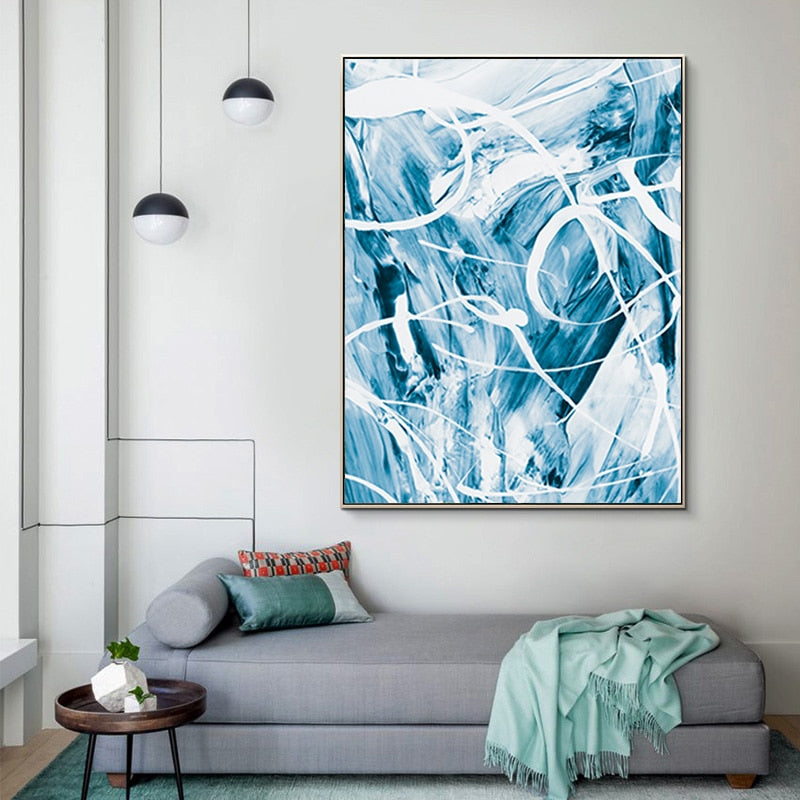 Blue Abstract Canvas Paintings Wall - Canvas Wall Art Painting | Bowlift