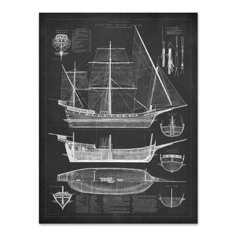 Ship Blueprint - Canvas Wall Art Painting | Bowlift