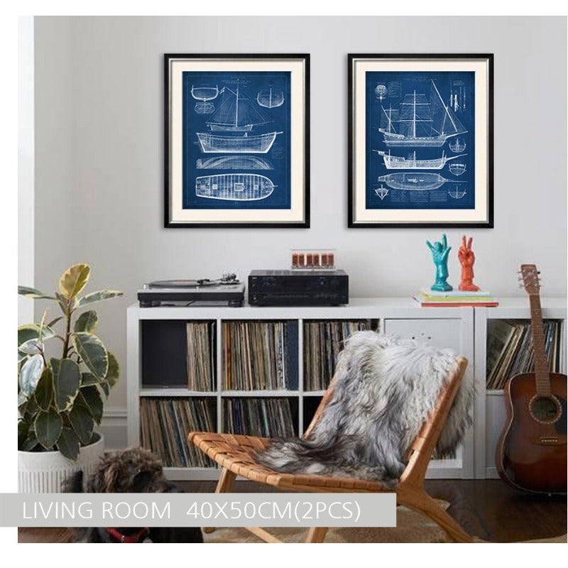 Ship Blueprint - Canvas Wall Art Painting | Bowlift