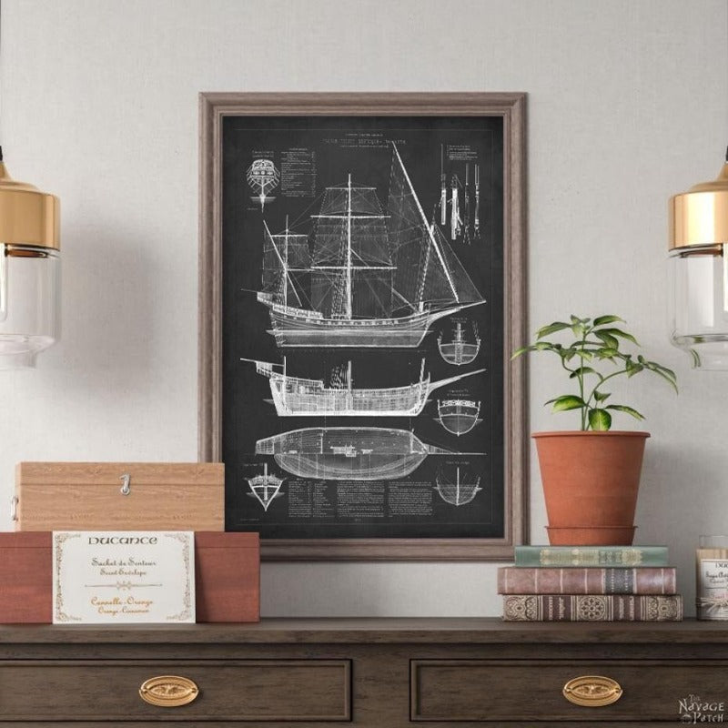 Ship Blueprint - Canvas Wall Art Painting | Bowlift