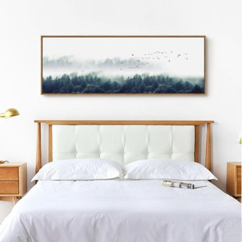 Nordic Fog Birds Foresters Landscape - Canvas Wall Art Painting | Bowlift