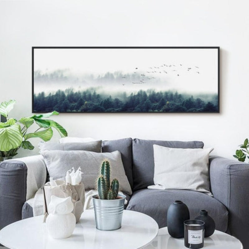 Nordic Fog Birds Foresters Landscape - Canvas Wall Art Painting | Bowlift