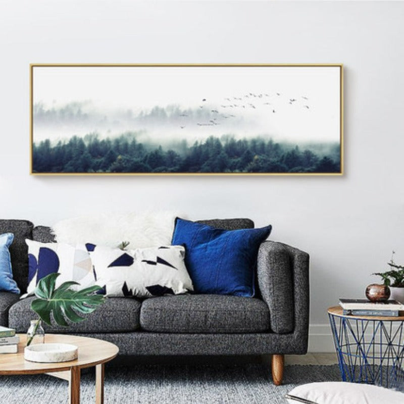 Nordic Fog Birds Foresters Landscape - Canvas Wall Art Painting | Bowlift