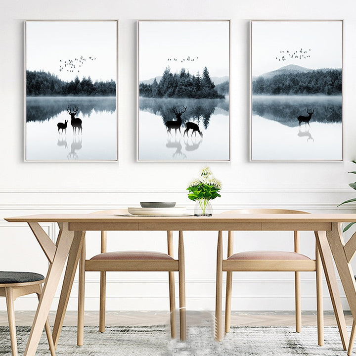 Nordic Scandinavia Landscape Deer - Canvas Wall Art Painting | Bowlift
