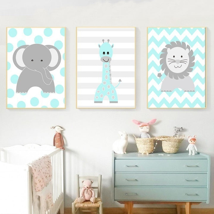 Cute Cartoon Animals - Canvas Wall Art Painting | Bowlift