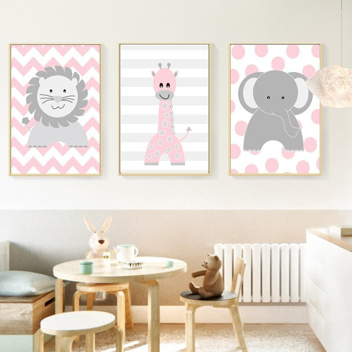 Cute Cartoon Animals - Canvas Wall Art Painting | Bowlift