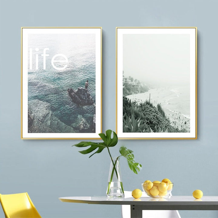 Modern Wave Coastal Palm Tree Seascape - Canvas Wall Art Painting | Bowlift