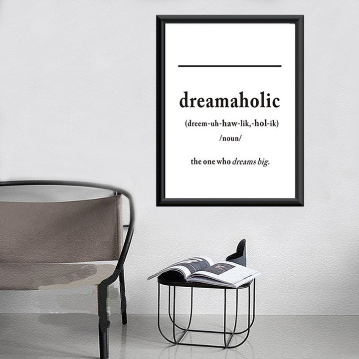 Black & White Dreamaholic Definition - Canvas Wall Art Painting | Bowlift