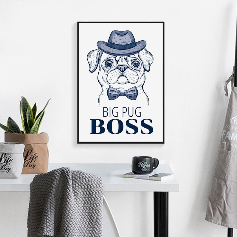 Pug Dog With Hat Bow Tie - Canvas Wall Art Painting | Bowlift