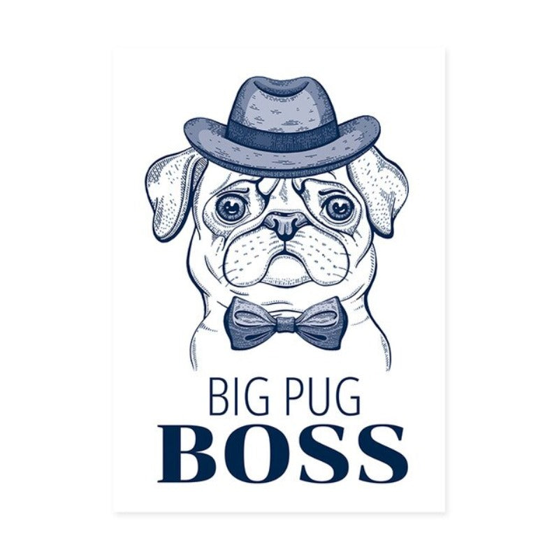 Pug Dog With Hat Bow Tie - Canvas Wall Art Painting | Bowlift