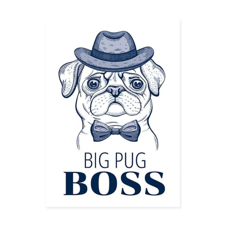 Pug Dog With Hat Bow Tie - Canvas Wall Art Painting | Bowlift